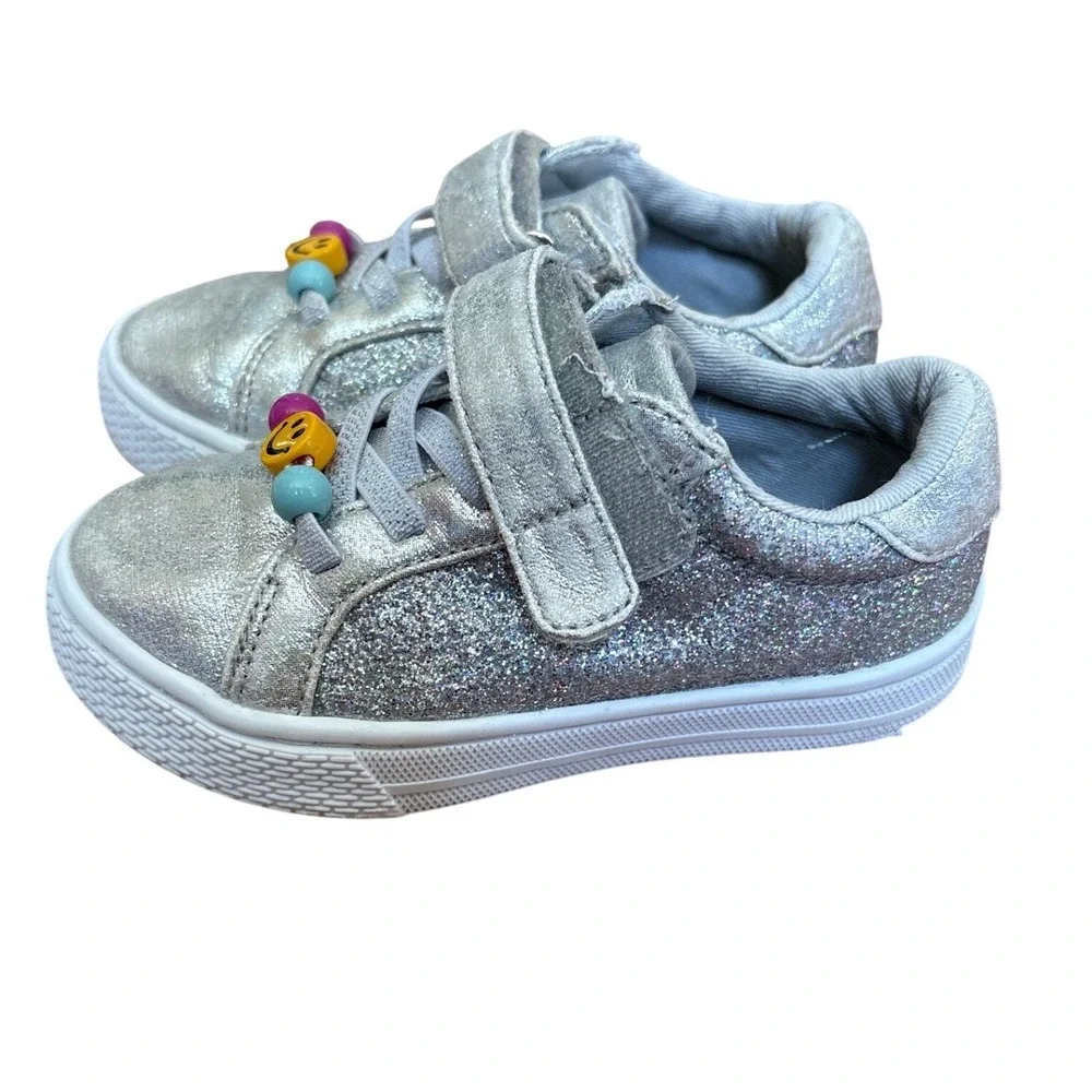 The‎ Children's Place Sneakers Kids Silver Glitter Smiley Face Beads SIZE 8